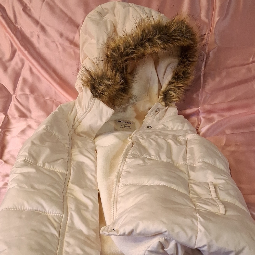 White Faux Fur Hooded Kids Jacket